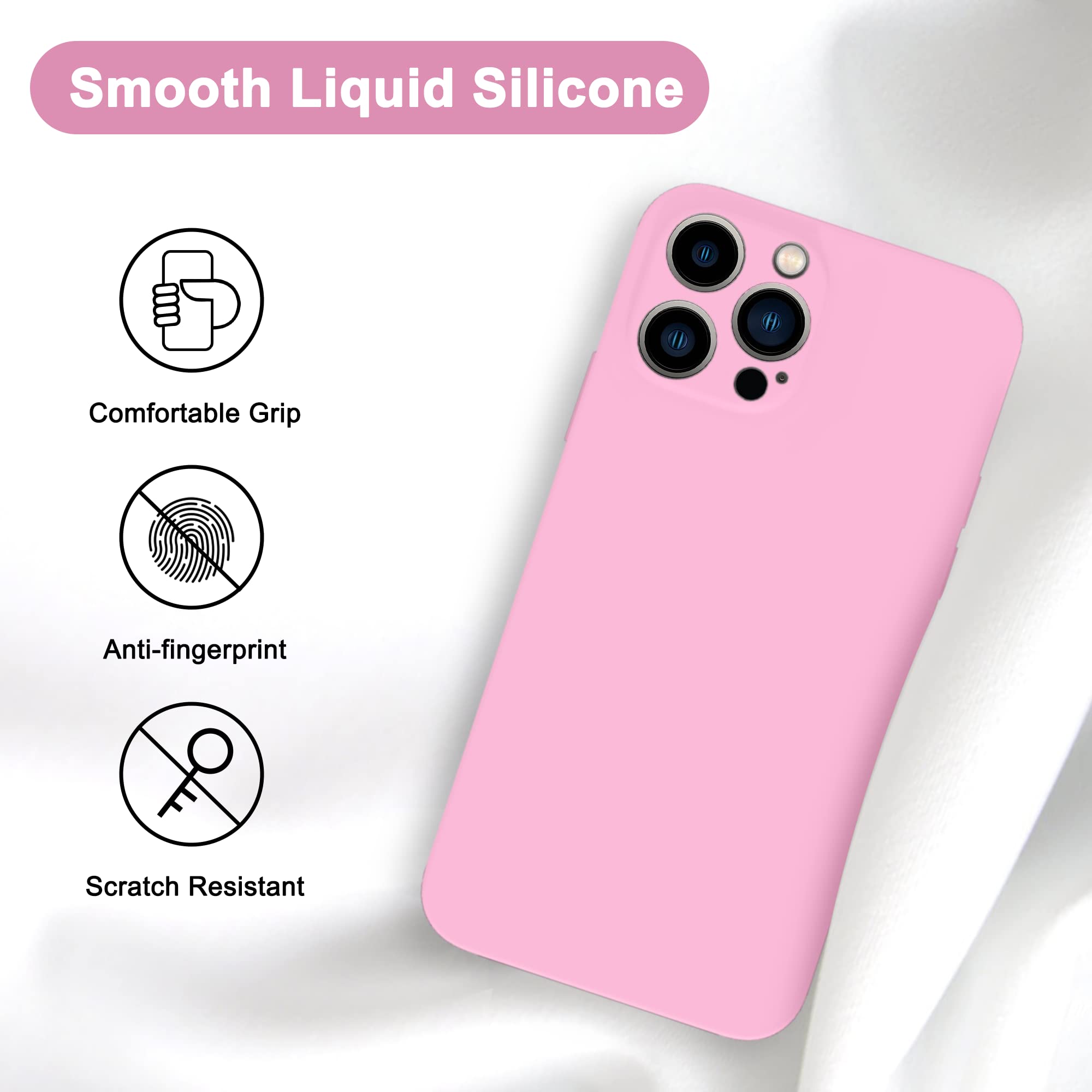 Andate Pink Iphone 13 Pro Max Silicone Case, Compatible With Iphone 13 Pro Max Full Body Protective Phone Cover Case With Microf